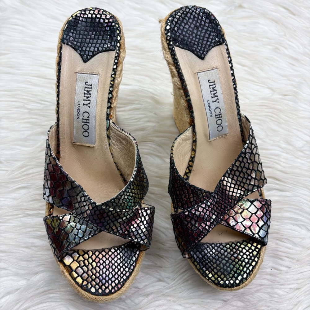 Jimmy Choo Phyllis Espadrille Wedge Heel Python Snakeskin Iridescent Metallic - Picture 4 of 13
